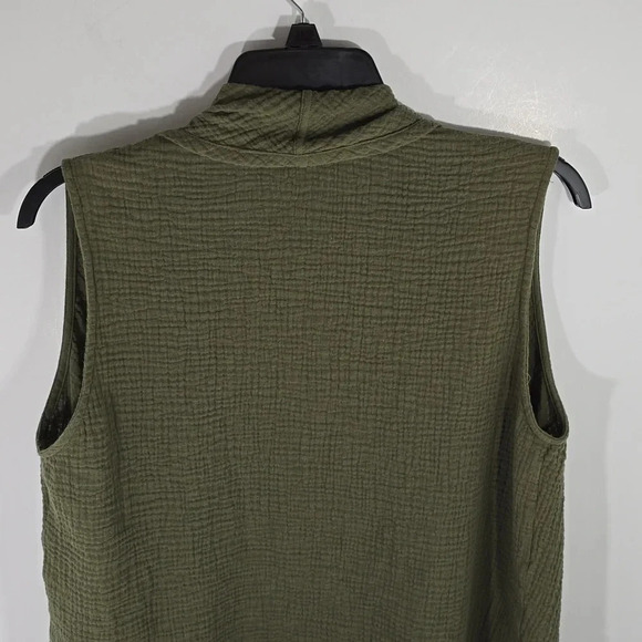 {Jones New York} Olive Green Sleeveless Open Vest in Waffle Weave - Size Medium - Picture 5 of 12
